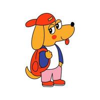 Funny cartoon dog with backpack vector