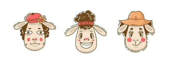 Funny sheep doodle set vector