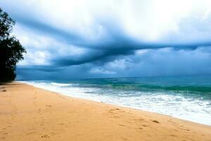 Stormy sky dark clouds above the wave sea. photo