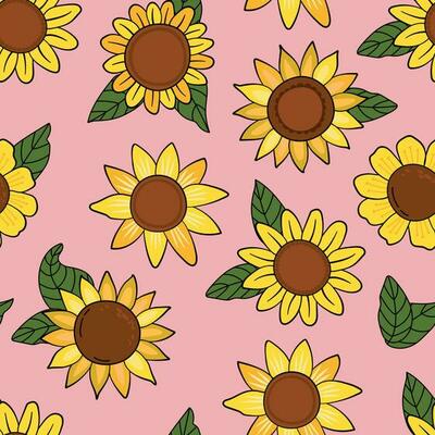 Seamless pattern with sunflowers. Sunny flowers. Design for fabric, textile, wallpaper, packaging.