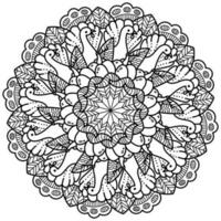 Thanksgiving Mandala with Turkey Pumpkin and Swirls, Meditative Coloring Page with Patterns vector