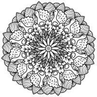 Thanksgiving mandala with turkey and leaves, meditative coloring page with patterns and flower vector