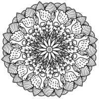 Thanksgiving mandala with turkey and leaves, meditative coloring page with patterns and flower vector