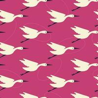 Simple seamless pattern with flying cranes. Vector graphic.