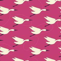 Simple seamless pattern with flying cranes. Vector graphic.