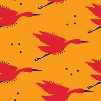 Simple seamless pattern with flying cranes. Vector graphic.