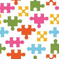 Bright seamless pattern with puzzle pieces. Vector graphic.