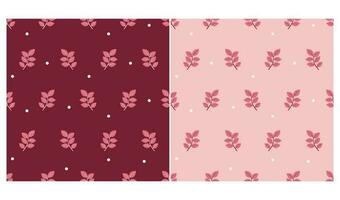 Two seamless simple patterns with leaves in red color. Vector graphic.