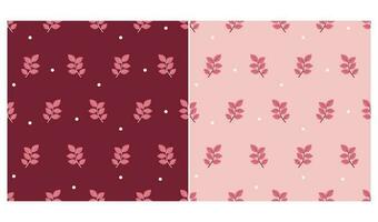 Two seamless simple patterns with leaves in red color. Vector graphic.