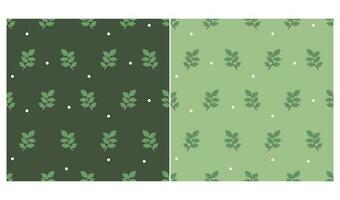 Two seamless simple patterns with leaves in green color. Vector graphic.