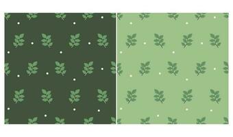 Two seamless simple patterns with leaves in green color. Vector graphic.