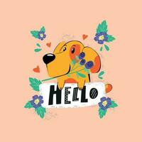 Cute dog with the phrase - hello vector