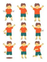 Happy kids cartoon set in different gesture isolated on white background. vector