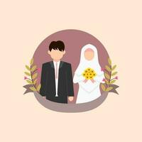 Muslim wedding couple character. Bride and groom in cartoon style, faceless character. vector