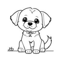 Cute little dog with big eyes. Vector illustration in linear style for coloring