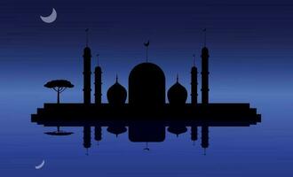 Skyline Mosque architecture silhouettes moon cityscapes vector