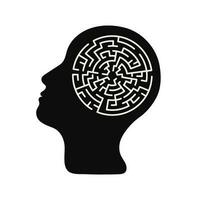 Black silhouette of human head with labyrinth inside. Concept of mental health, care, wellness, answer search, problem solutions. For psychological, psychiatric therapy, support, service design vector