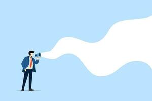 concept of announcing message. young man or businessman standing and communicating via megaphone. Talk to people. Promotion. Attention. Flat vector illustration on a white background.