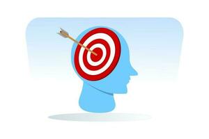 Silhouette of a human head with an arrow on target. ambition and motivation. Mental concentration, successful strategy and mind focus. Modern flat vector illustration on white background.