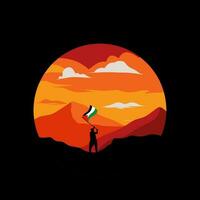 vector of man in mountain with sunset scenery, bring palestine flag perfect for print,etc