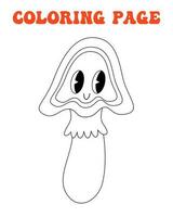 70s, 80s groovy coloring page, retro print with line cute mushroom with face. Printable worksheet with solution for school and preschool. Thanksgiving day, autumn and fall vibe, holiday 31 october. vector