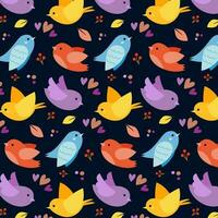 Dark Pattern With Colorful Birds. Vector Illustration In Flat Style