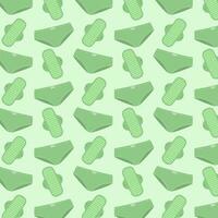 Pattern In Green Colors With Menstrual Pads And Underwear. Vector Illustration In Flat Style