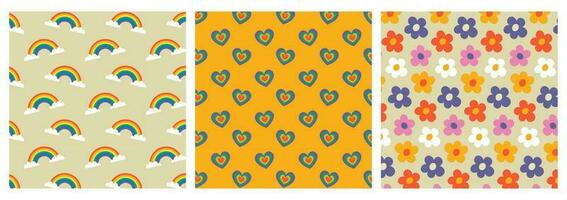 Set Of Retro Patterns. 1960 Design. Hippie Decoration. Vector Flat Illustration