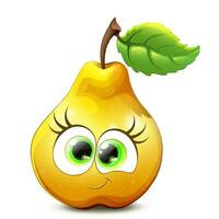 Cute cartoon yellow pear girl character with funny face. Isolated. vector