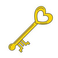 Doodle golden or brass key with heart shaped eye vector