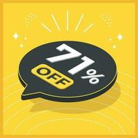 71 percent off. 3D floating balloon with promotion for sales on yellow background vector