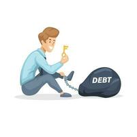 Office Worker Find The Key To Debt Problem Metaphor Finance Business Cartoon illustration Vector