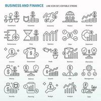 Business and finance icon set - Line Icons, Editable stroke. Same as Invest, Insurance, Economic, Protect, Develop, Performance, Time, Statistic, Data, Statement, Income, Assessment, Profit etc. vector