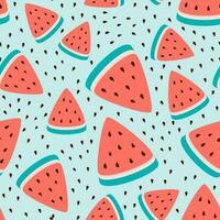 Seamless wallpaper pattern with watermelon slices, summer fresh fruit design. Vector illustration Hand drawn summer background, wrap, wallpaper, cover, fabric, cloth, textile design. Swatch.