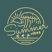 summer vibes in monoline art design for t shirt badge patch vector illustration