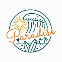 summer paradise vibes in mono line art design for t shirt badge patch vector illustration