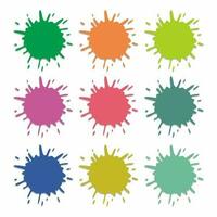 Paint splatter colorful set. Round splash flat collection. Cartoon splatters. Stain colored ink collection. Isolated vector illustration