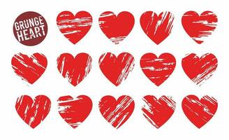 Collection set of red grunge heart. Artistic love icon. Hand drawing sketch heart. vector