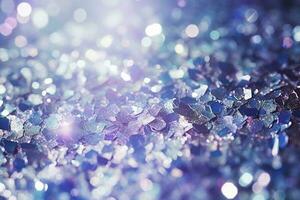 Ai generative. Abstract glitter silver, purple, blue defocused lights background photo