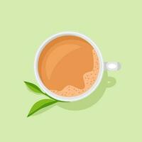 Indian street tea in white cup with tea leaves vector design