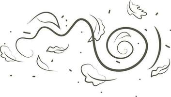 Outline drawing of a breath of wind and leaves.Wind blow  set in line style.Wave flowing illustration with hand drawn doodle cartoon style. vector