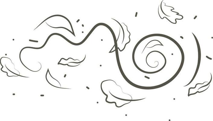 Outline drawing of a breath of wind and leaves.Wind blow  set in line style.Wave flowing illustration with hand drawn doodle cartoon style.