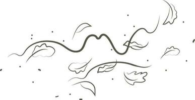 Outline drawing of a breath of wind and leaves.Wind blow  set in line style.Wave flowing illustration with hand drawn doodle cartoon style. vector