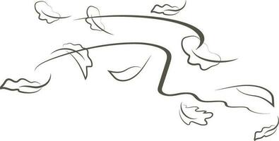 Outline drawing of a breath of wind and leaves.Wind blow  set in line style.Wave flowing illustration with hand drawn doodle cartoon style. vector