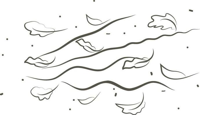 Outline drawing of a breath of wind and leaves.Wind blow  set in line style.Wave flowing illustration with hand drawn doodle cartoon style.