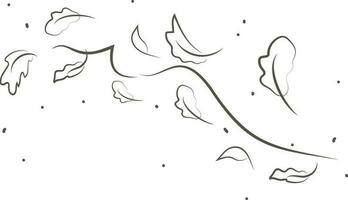 Outline drawing of a breath of wind and leaves.Wind blow  set in line style.Wave flowing illustration with hand drawn doodle cartoon style. vector