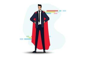 Businessman in Superhero Character. super hero businessman.trainings,reports.Space advertising, promotion. Vector design Business and office team.