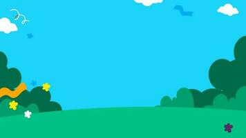 cartone animato paesaggio collinare Paese delle meraviglie vivace verde colline nel un' giocoso animato mondo video