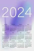 Calendar 2024 template design on abstract background light violet gradient color shape on white vector