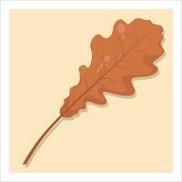 Autumn leaf, isolated on yellow background. Colorful orange, brown oak  leaf. Fall design element. Objects for design, cards, banners, flyer, social media, web, decoration vector